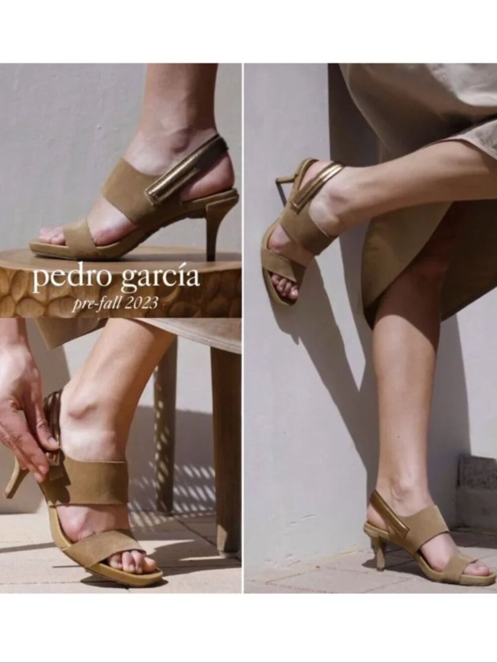 PEDRO GARCIA Celena Suede Slingback Sandals Size 37 7 Beige Heels NEW